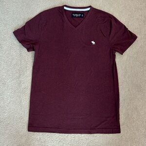 Abercrombie & Fitch maroon heathered black v neck tee mens size small like new!